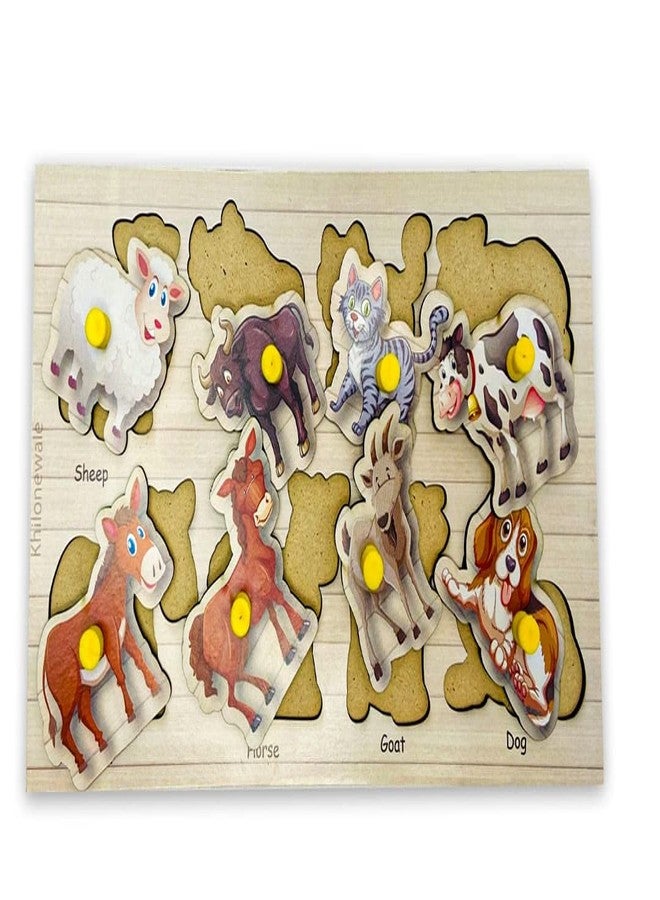 Khilonewale Kid's Wooden Puzzles Set for Toddlers 2 3 4 Years Old, Educational Puzzle Tray with knobs,Learning Aid for Boys and Girls, Kids, Students,Size 27 * 14 cm (Domestic Animal) - Image 5